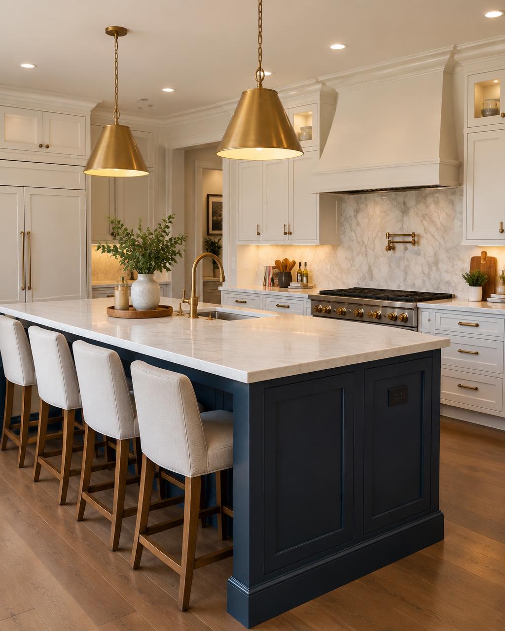Navy island kitchen remodel
